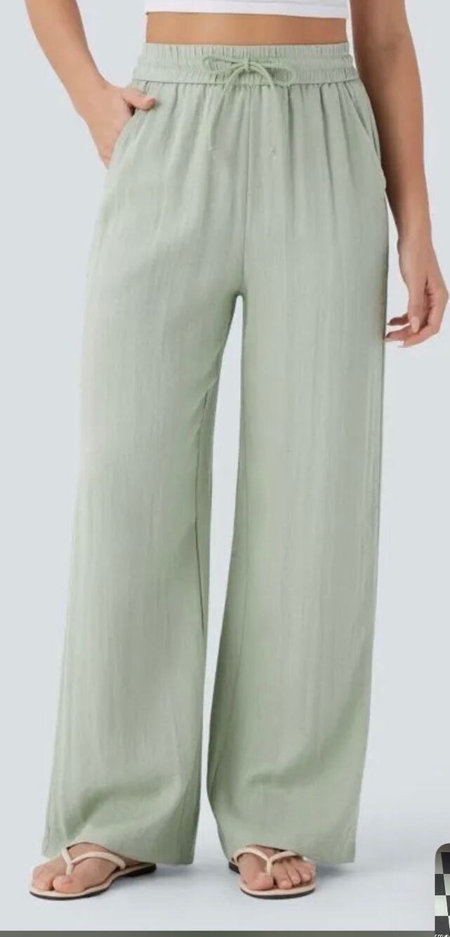 Halara XS NWT High Waisted Drawstring Wide Leg Baggy Casual sage green pants